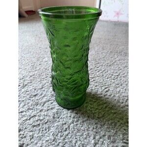 Vintage Hoosier Glass Emerald Green Crinkle Wavy Glass Vase 8.5"